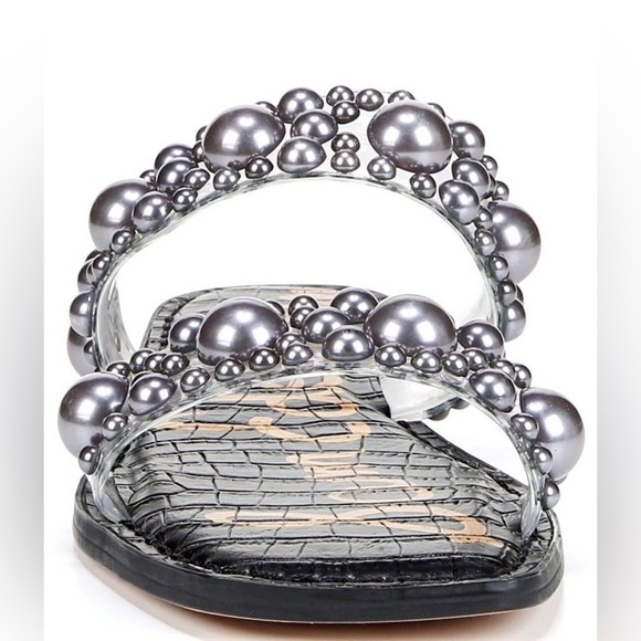 Sam Edelman Women Eleana Slip-On Textured Flat Sandals, Clear/Grey PVC - Picture 11 of 12